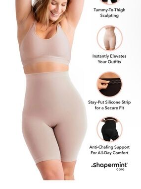 NEW! Shapermint Core High-Waist Tummy-To-Thigh Shaper Short - Nude size small